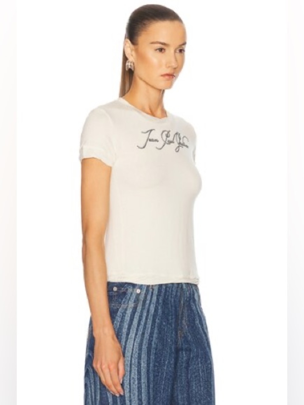 Jean Paul Gaultier Tattoo Logo Baby Tee Wings Ivory XS NWT Designer - Picture 3 of 14